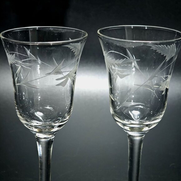 2 Weston Art Deco Liquor Cocktail Glasses 5.5" etched flowers 40s elegant glass - Picture 4 of 6